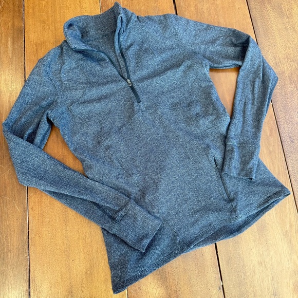 Lululemon Runderful 1/2 Zip Long Sleeve Shirt Grey Herringbone Sz 10‎ Reflective - Picture 2 of 15